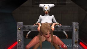 3d futanari teacher dominates college girl in dungeon restraints