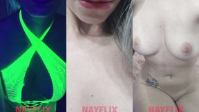 minha roupa neon, dancando e fazendo strip-tease
