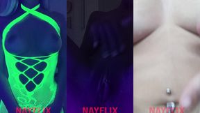 minha roupa neon, dancando e fazendo strip-tease