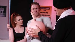 Redhead with small tits Ella Hughes gets a truly gigantic dick