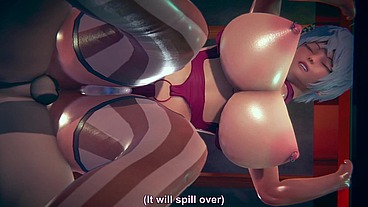 Busty Girl Bend over the Bar Counter