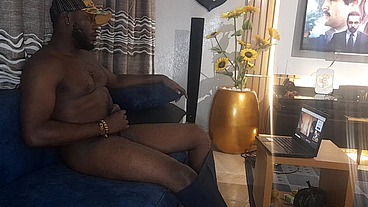 African giant uses baby oil to masturbates in a game house