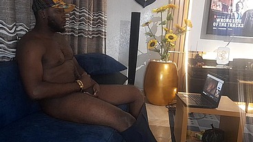 African giant uses baby oil to masturbates in a game house