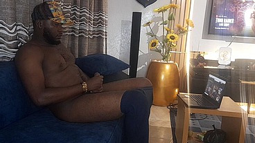 African giant uses baby oil to masturbates in a game house
