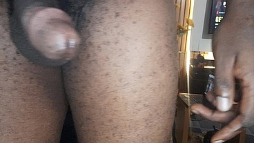 African giant uses baby oil to masturbates in a game house