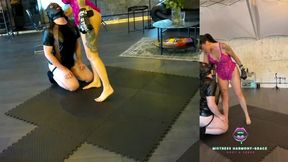 Mistress Harmony-Grace teaches her new sub to follow rules - wrestling