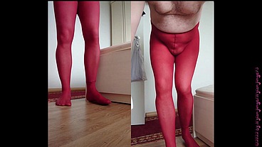 Nylongeil in roter Feinstrumpfhose