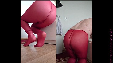 Nylongeil in roter Feinstrumpfhose