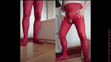 Nylongeil in roter Feinstrumpfhose