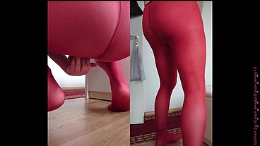 Nylongeil in roter Feinstrumpfhose