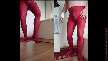 Nylongeil in roter Feinstrumpfhose