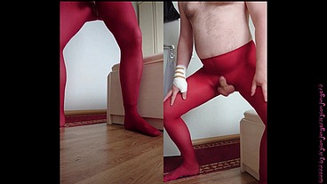 Nylongeil in roter Feinstrumpfhose