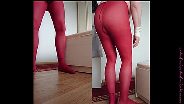Nylongeil in roter Feinstrumpfhose