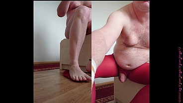 Nylongeil in roter Feinstrumpfhose