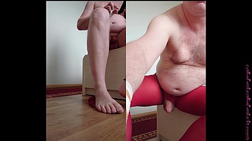 Nylongeil in roter Feinstrumpfhose