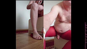 Nylongeil in roter Feinstrumpfhose