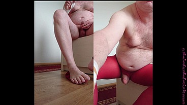 Nylongeil in roter Feinstrumpfhose