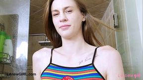 Elegant shy model enjoys a sensual bath