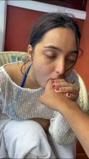 Slim Indian GF gives a deepthroat blowjob