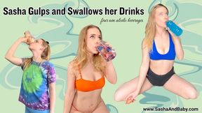 Sasha Gulps and Swallows her Drinks - Swallow - Neck Fetish - Throat - Blonde - Natural - Gulping - Fetish - Hot