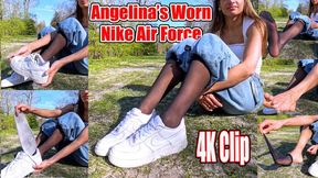 4k fps | Angelina Nike Air WMNS Barefoot Nylon Feet Close-Up – Sweaty Soles, Dirty Insoles, Toe Prints