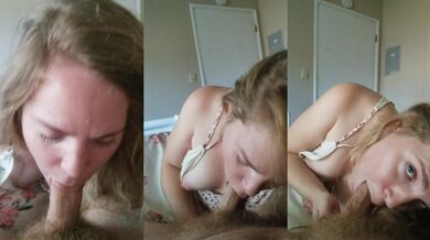 Pretty blonde takes deep cum shots in a pretty dress happy labor day