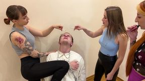 we ll turn his pathetic face into trash - hard spitting and human ashtray femdom with rough bitches