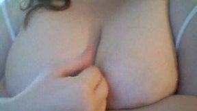 Fat white trash MILF shows me her milky juggs on webcam