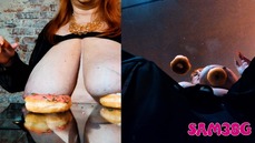 Big Heavy all natural boobs NOT crushing 2 donuts with Samantha 38g