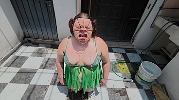 Humiliation and anal destruction for me, in my neighbor's courtyard