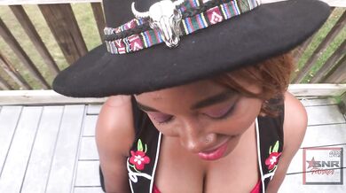 Cowgirl rides black stud gets dripping full of thick ebony jizz
