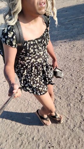 Cute Hot Ladyboy Walks In Public In Mini Dress And Sandals   Clip 1
