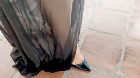 Diana Senior Sensual Smoking on silk and black pumps