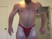 Bodybuilder Flexing in Revealing Posing Trunks OnlyfansBeefBeast
