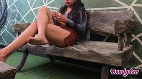 Latina girl masturbates with a banana in tiny skirt POV
