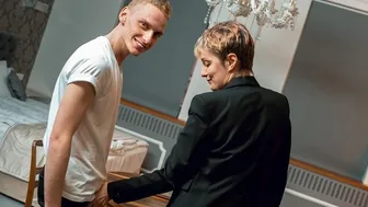 Short haired tutor gets fucked hard by her student in multiple positions