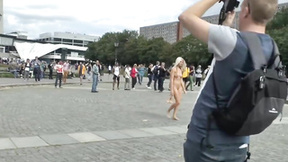 Blonde Czech teen showing her sexy body naked in public