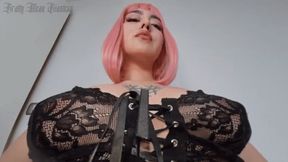 Cruel giantess on high heels own and dominate a tiny man