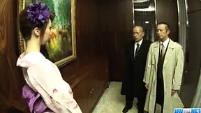 Rinka Kanzaki In Kimono Takes Two Massive Cocks Simultaneously