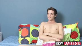 Interviewed twink Timo Garrett wanking off before cumshot