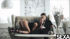 ”Athletic babe rides her lover's rigid meat to a hot creampie”