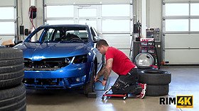 Well-rounded hottie tastes asshole of tired mechanic