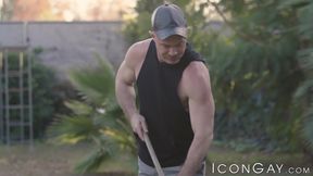 Handsome jock Nick Fitt bareback fucking blonde gay after BJ