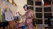 Huge dildo fucks my FTM pussy while I paint, it's so hard to focus while it pounds me