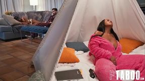 Lily Starfire Fucks Stepdad Ken in Tent While Stepmom&rsquo_s Clueless!