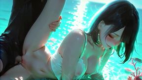ai · wet black hair beauty moans loudly in deep sea passion