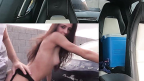 Latin Model Flashes in Sports car before Dickride