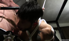 Bound Inked Sub Got A Deepthroat Fuck From His Master