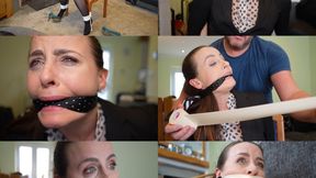 Cindy gets chair tied and gagged by home intruder - mouth stuffed, cleave gagged and taped (mp4)