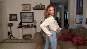 Thin curly blonde MILF teases in her solo video